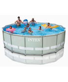 Venta de Piscina Intex familiar 14’X42” escalera, filtro y bomba, cobertor y lona base en Panamá. A sólo $429.99. Entrega gratis. Garantía Mercologo.
