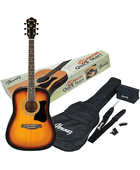 Venta de Paquete de Guitarra acustica Ibanez color  sunburst, incluye estuche, correa, afinador, correa en Panamá. A sólo $199.95. Entrega gratis. Garantía Mercologo.