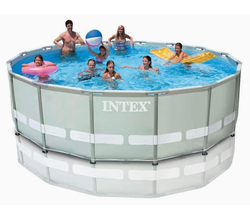 Venta de Piscina Intex familiar 14’X42” escalera, filtro y bomba, cobertor y lona base en Panamá. A sólo $429.99. Entrega gratis. Garantía Mercologo.