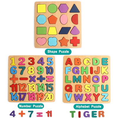 Venta de Rompecabezas de madera para niños pequeños, con forma de número del alfabeto ABC, rompecabezas 3 en 1, bloques educativos, juguetes de tablero en Panamá. A sólo $9.99. Entrega gratis. Garantía Mercologo.