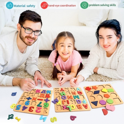 Venta de Rompecabezas de madera para niños pequeños, con forma de número del alfabeto ABC, rompecabezas 3 en 1, bloques educativos, juguetes de tablero en Panamá. A sólo $9.99. Entrega gratis. Garantía Mercologo.
