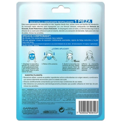 Venta de GARNIER SKINACTIVE | MASCARILLA EN TELA HIDRA BOMB | REVITALIZANTE | GRANADA | 32G x 1 en Panamá. A sólo $3.1. Entrega gratis. Garantía Mercologo.