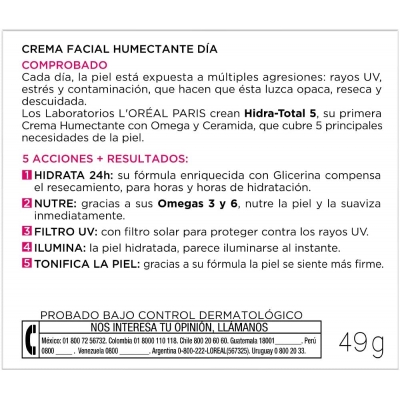 Venta de L'OREAL SKIN EXPERT | HIDRA-TOTAL 5 | CREMA HUMECTANTE DÍA | 50G en Panamá. A sólo $10.76. Entrega gratis. Garantía Mercologo.